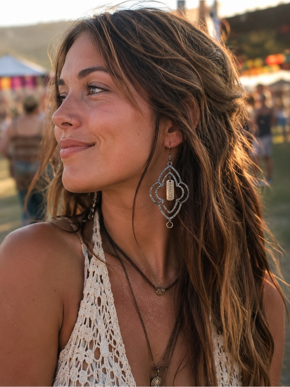 Elegant Boho Antique Gold Namaste Hippie Dangle Earrings With French Hooks